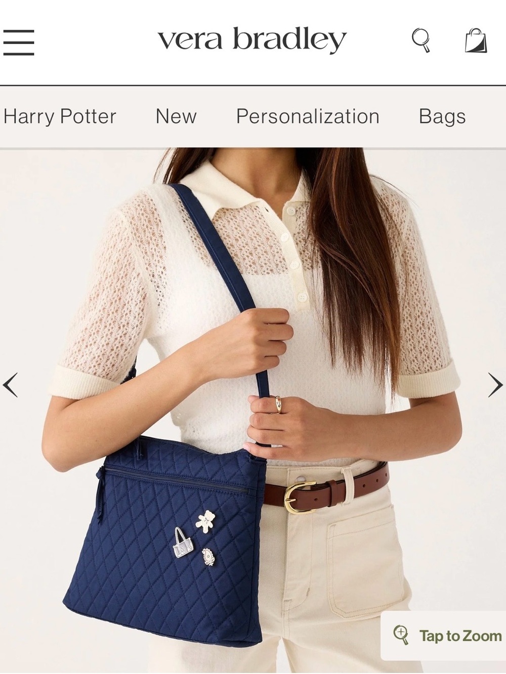 Vera Bradley Original Zip Hipster Quilted Navy Crossbody Bag